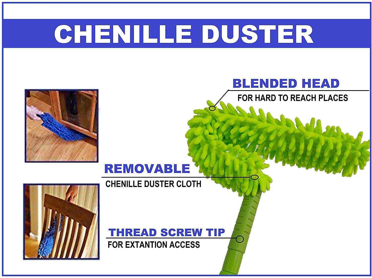 Extendable Microfiber Duster with Flexible Rod - Long Reach Cleaning Tool for Home, Car & Office - Dust Ceiling Fans, Shelves & Hard-to-Reach Areas - Multicolor Cleaning Supplies for Easy Dusting