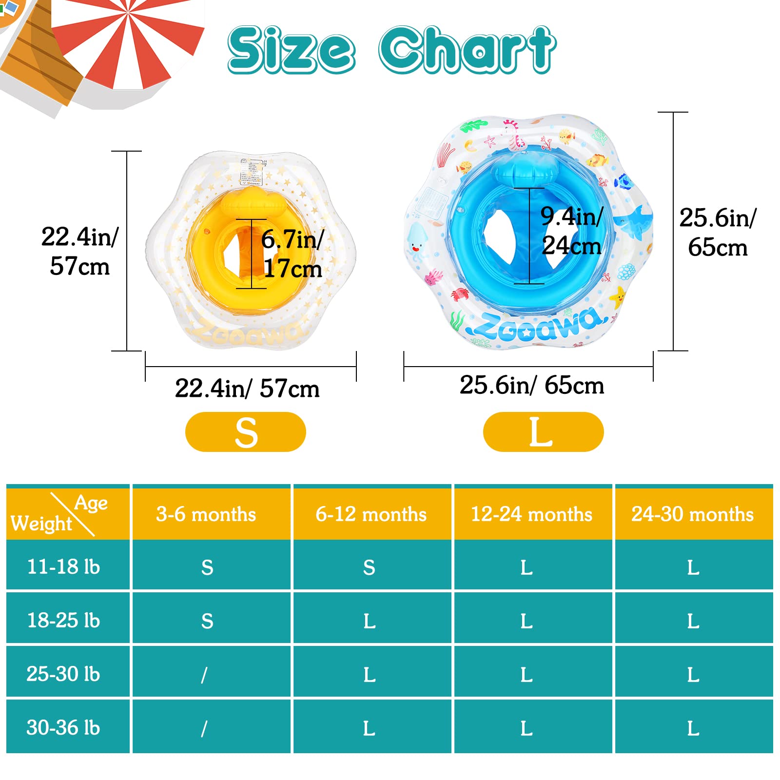 Zooawa Baby Swimming Float with Safety Seat - Thickened No Flip Infant Pool Float for Swim Training - Ideal for Babies 6-30 Months (Large, Blue) - Perfect for Pool, Beach & Backyard Water Play