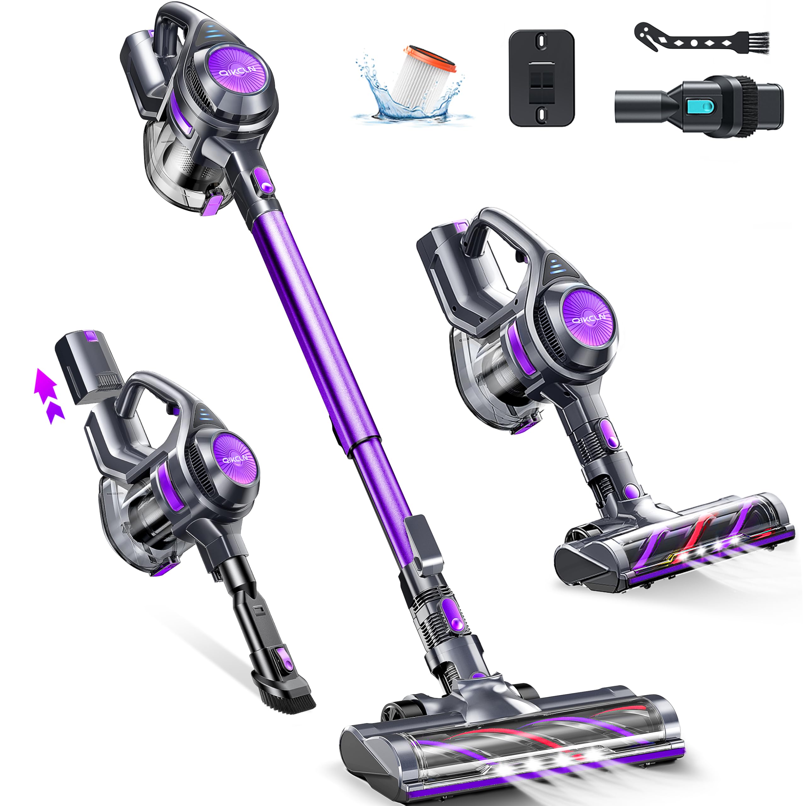 23Kpa Powerful Cordless Vacuum Cleaner with 1.3L Large Dustbin - Rechargeable Stick Vacuum for Pet Hair, Hardwood Floors & Carpets | 2 Cleaning Modes, 30 Min Runtime | Lightweight Purple Vacuum for Quick Home Cleaning & Pet Owners