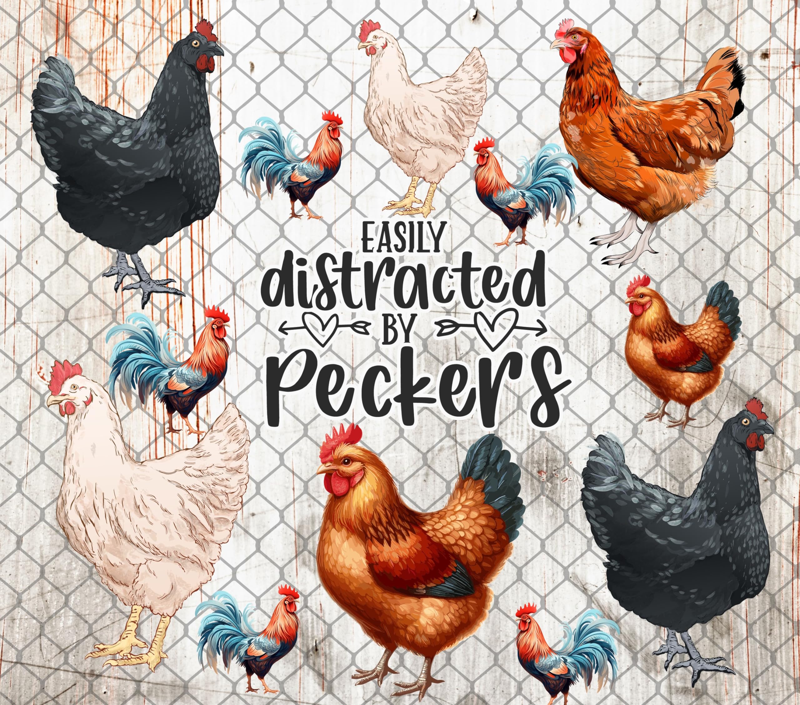 Funny Farm Country Theme Chicken Easily Distracted By Peckers 20oz Stainless Steel Skinny Tumbler - Insulated Travel Mug for Coffee, Tea & Water - Perfect for Office, Commuting & Outdoor Adventures