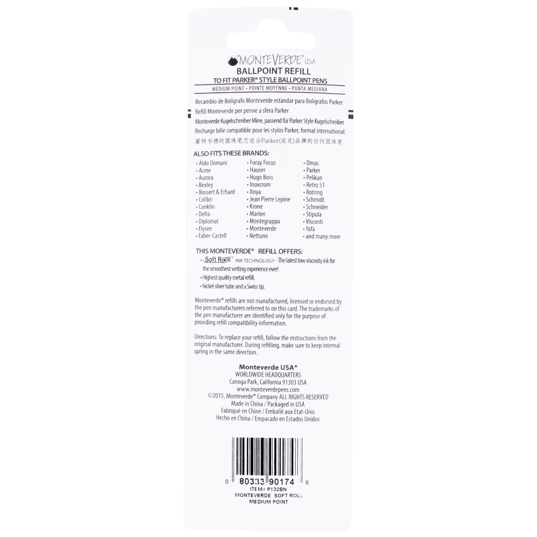 Monteverde Soft Ballpoint Refill - Medium Point Purple Ink - Compatible with Parker Pens - Smooth Writing for Office, School & Everyday Use