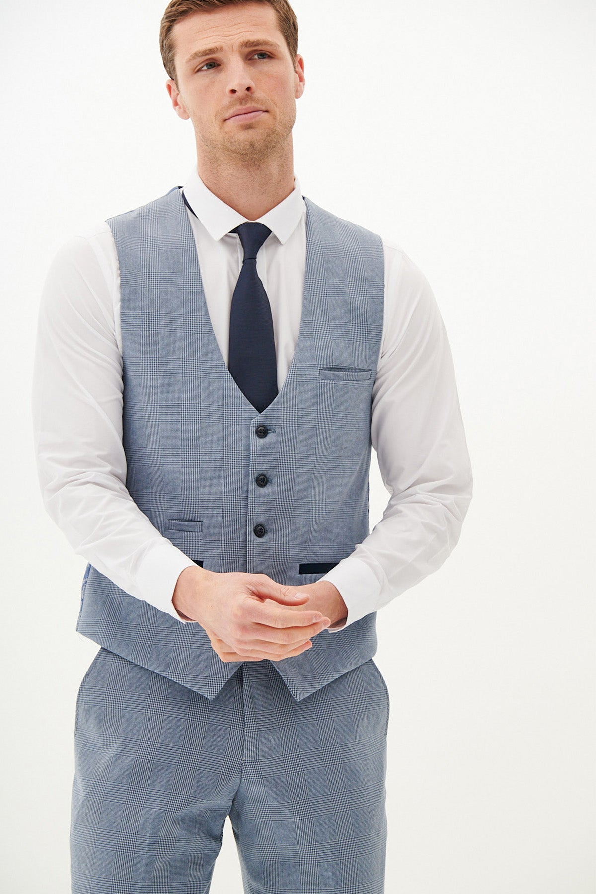 BROMLEY Sky Blue Check Three Piece Suit for Men - Classic Formal Business Attire | Perfect for Weddings, Office Meetings & Special Events