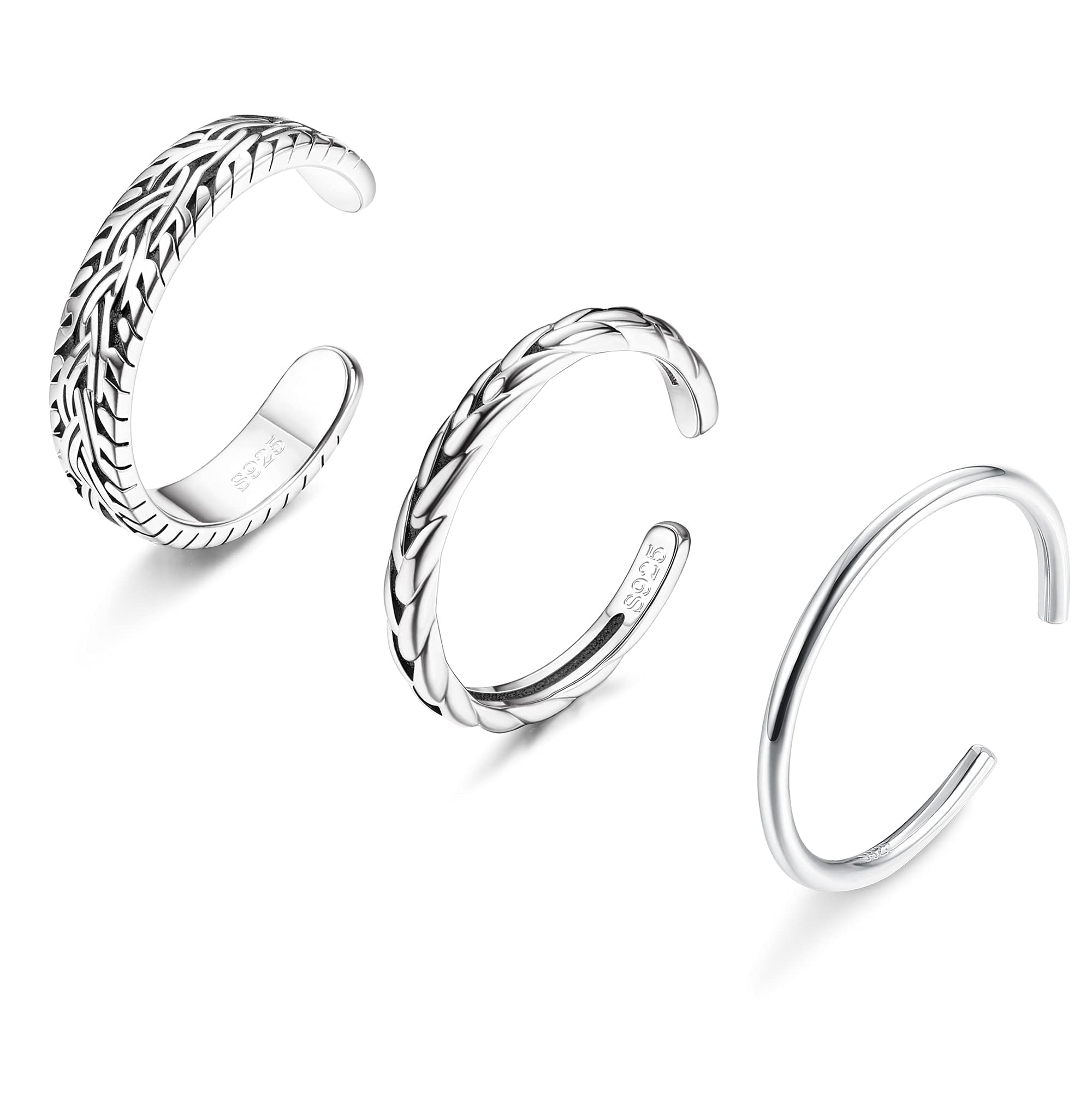 Adramata 925 Sterling Silver Toe Rings for Women - Open Adjustable Toe Ring Set with 18K White Gold Plating | Perfect for Beach, Summer, Pedicures & Barefoot Jewelry | Elegant Foot Accessories for Sandals & Flip Flops
