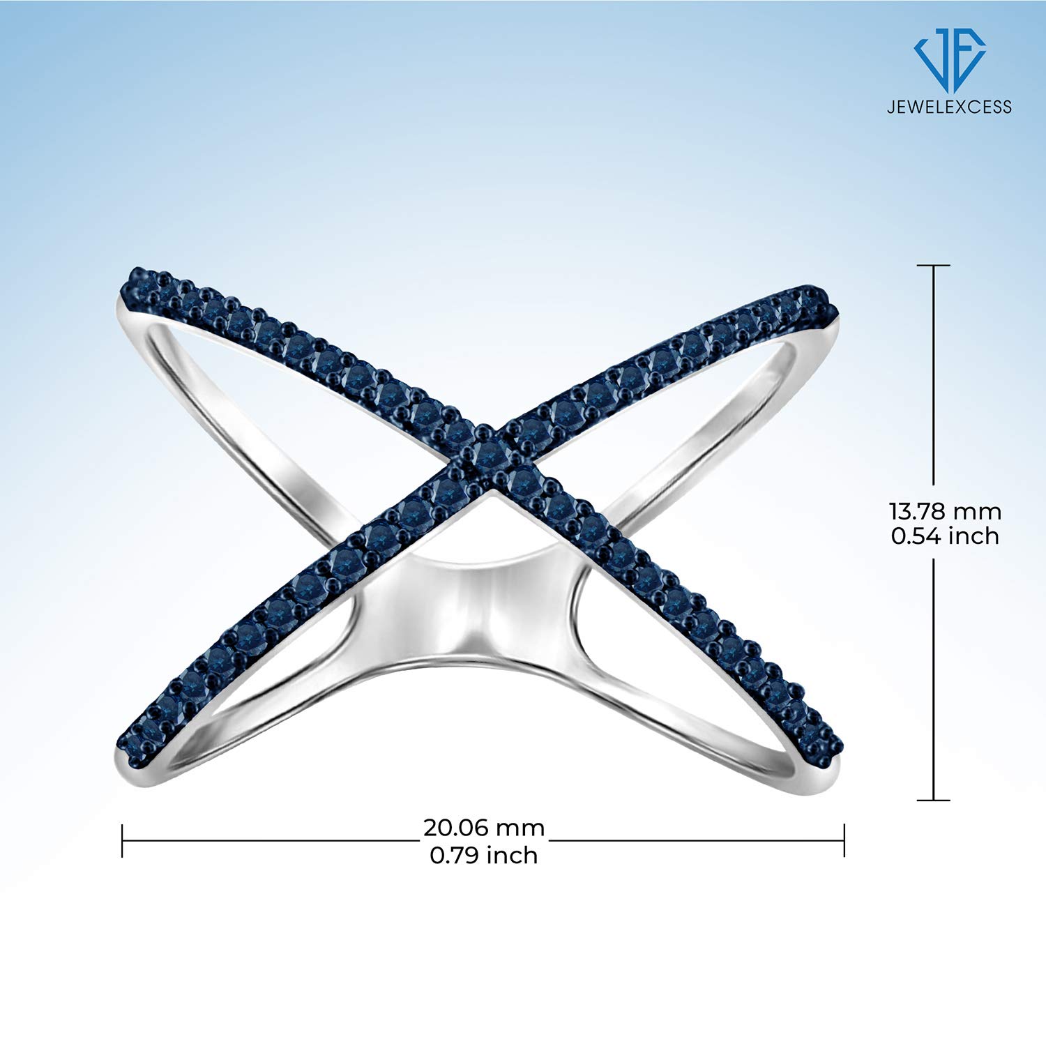 Sterling Silver Criss Cross Ring with 1/7 Carat Blue Diamond - .925 Hypoallergenic X Ring for Women | Elegant Jewelry Gift for Anniversary, Valentine's Day & Special Occasions