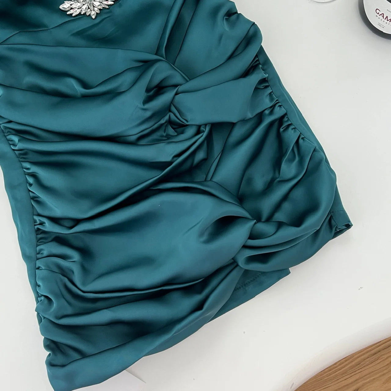 2024 Autumn Women's Green Diamond Elegant Wrap Hip Pleated Short Dress - Round Neck Hollow Out Sexy Party Evening Dress for Festival, Club & Date Night