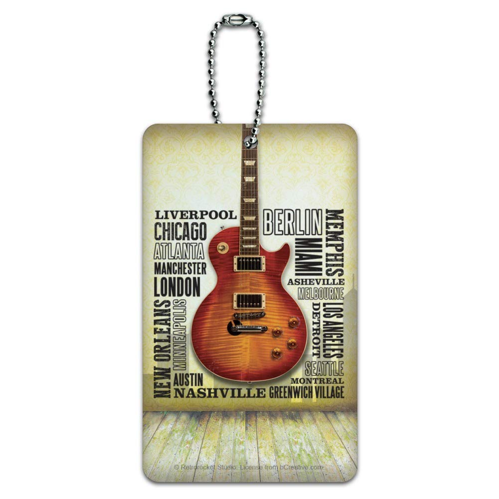 Stylish Guitar Music World Cities Luggage Tag - Durable Carry-On Suitcase ID Tag for Travelers | Perfect for Airports, Backpacks & Suitcase Identification