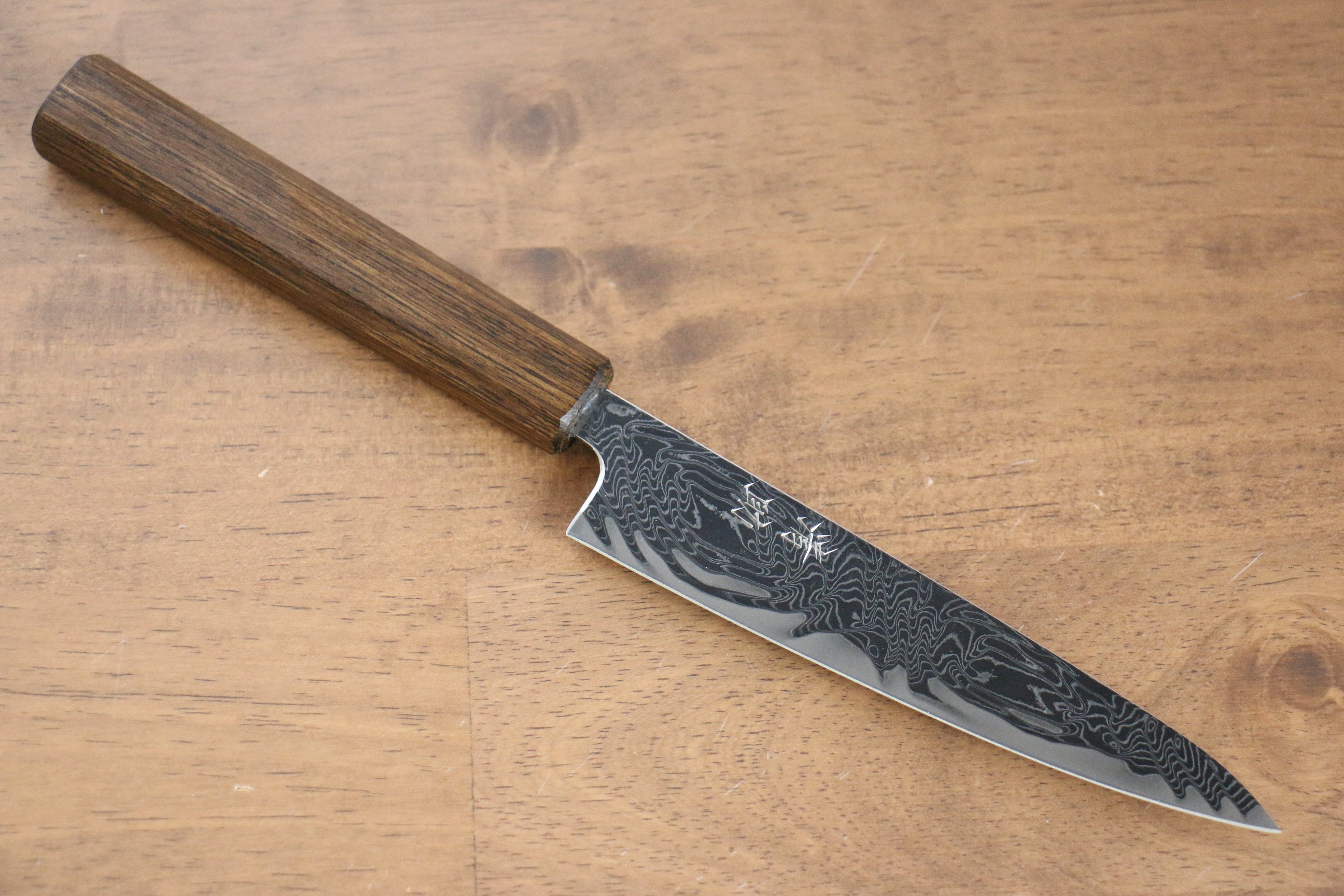 Premium Seisuke Nami AUS10 Damascus Steel Petty Knife 135mm - Mirrored Finish with Oak Handle - Perfect for Slicing, Peeling & Precision Kitchen Tasks
