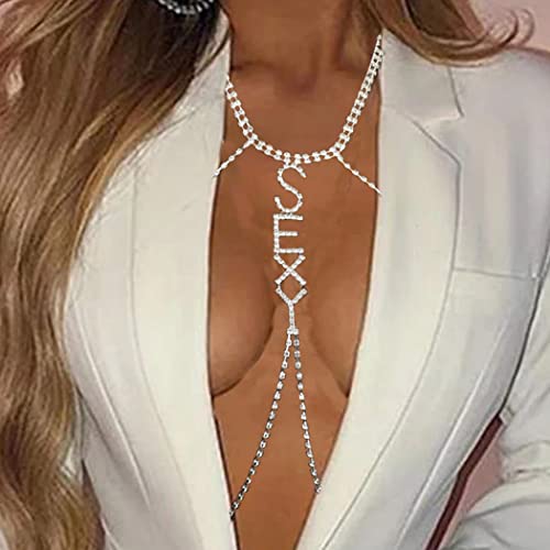 ASOOLL Silver Crystal Body Chain Rhinestone Chest Jewelry for Women - Elegant Bikini Bra Accessories for Beach, Prom, Rave & Fashion Events