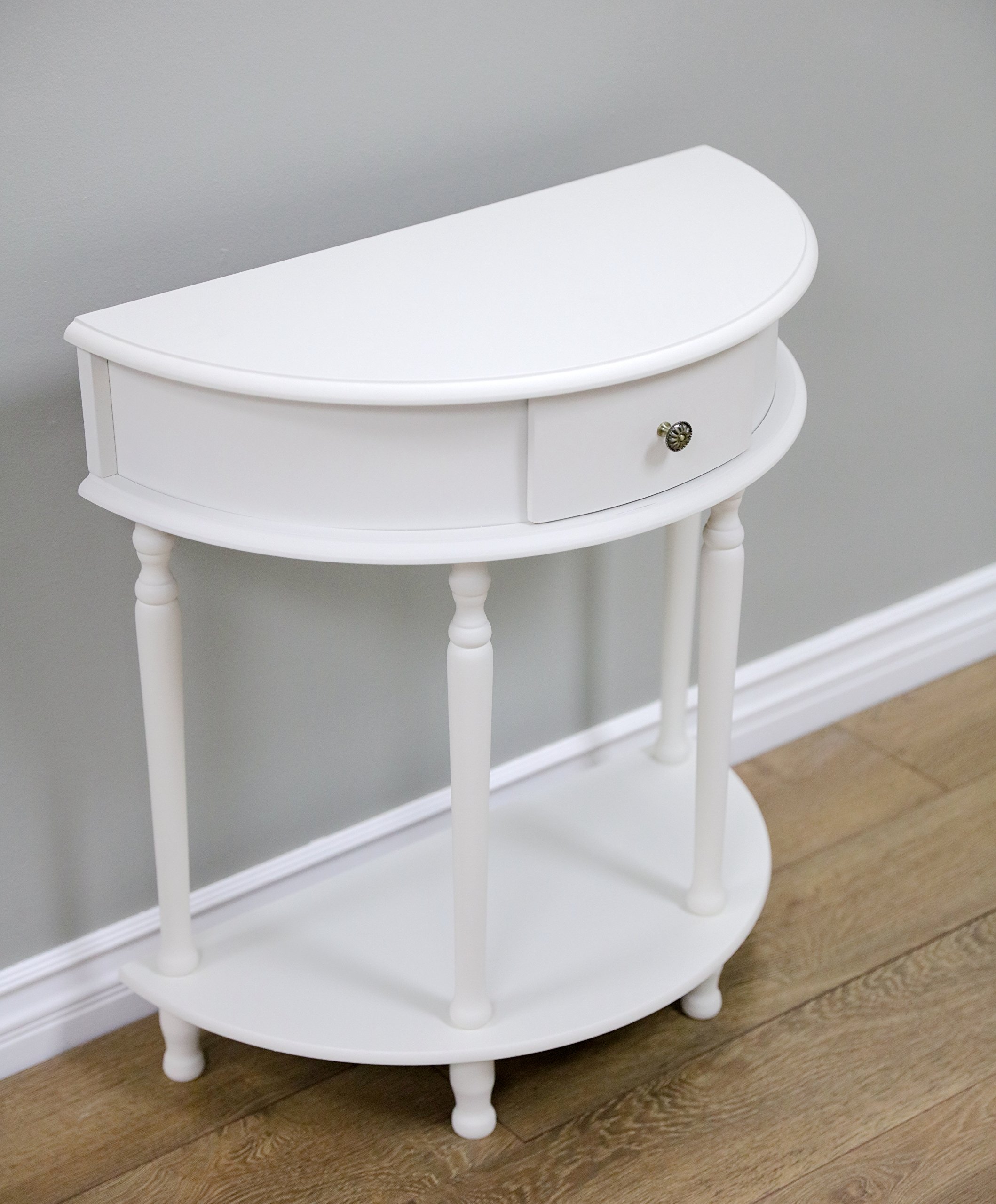 Frenchi Home Furnishing Canterbury End Table & Console Sofa Table Set with Drawer - White Modern Living Room Furniture for Small Spaces, Bedside, Entryway & Hallway Decor