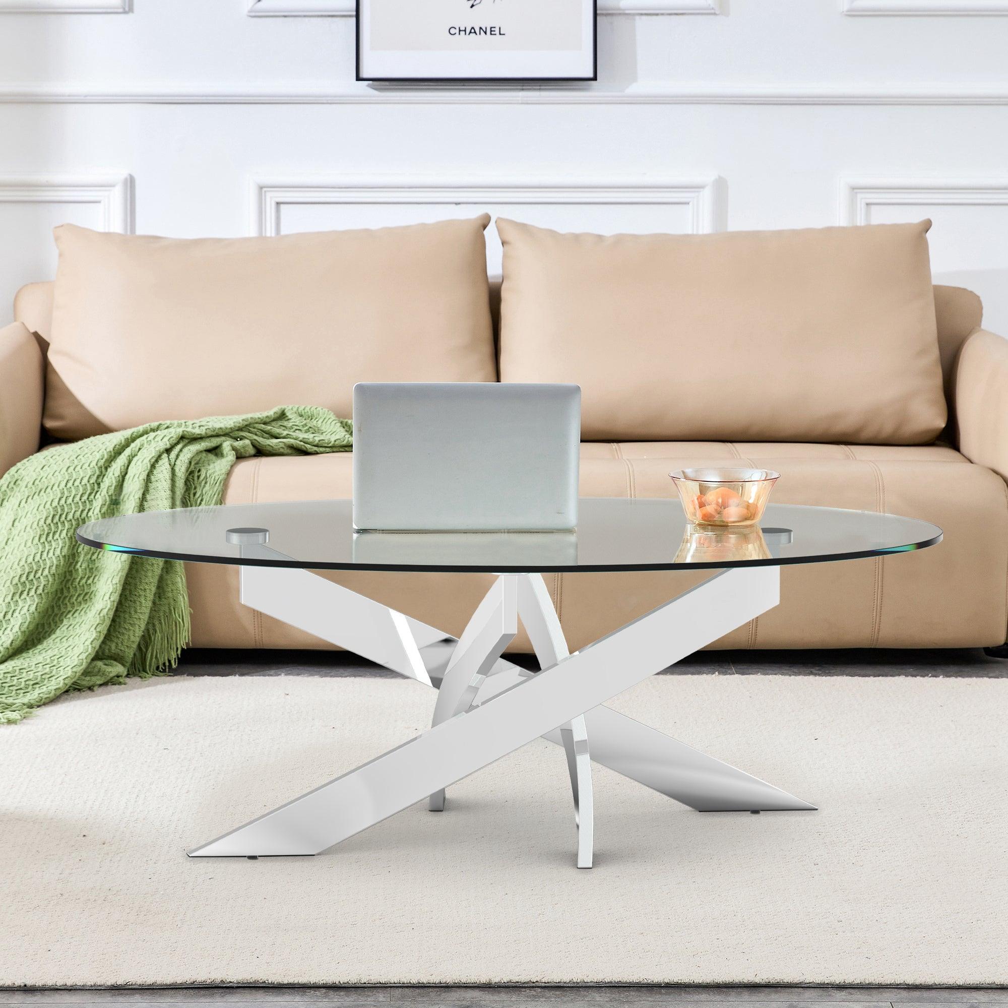 17-Inch Modern Glass Coffee Table for Living Room & Bedroom - Stylish Centerpiece for Small Spaces & Home Decor