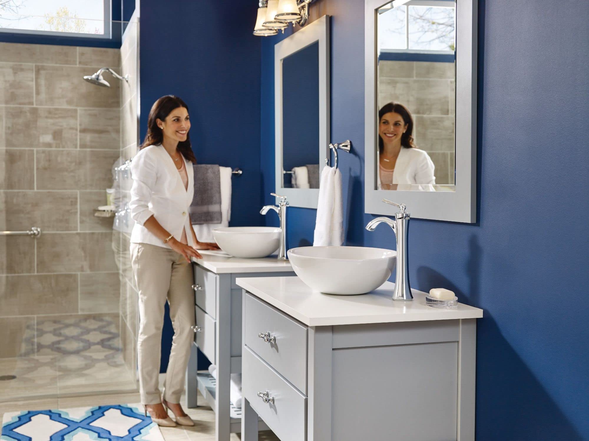 Moen Wynford Chrome One-Handle High Arc Vessel Sink Bathroom Faucet - 4507 - Modern Waterfall Spout for Bathroom Vanity Sink, Perfect for Contemporary Home & Hotel Decor