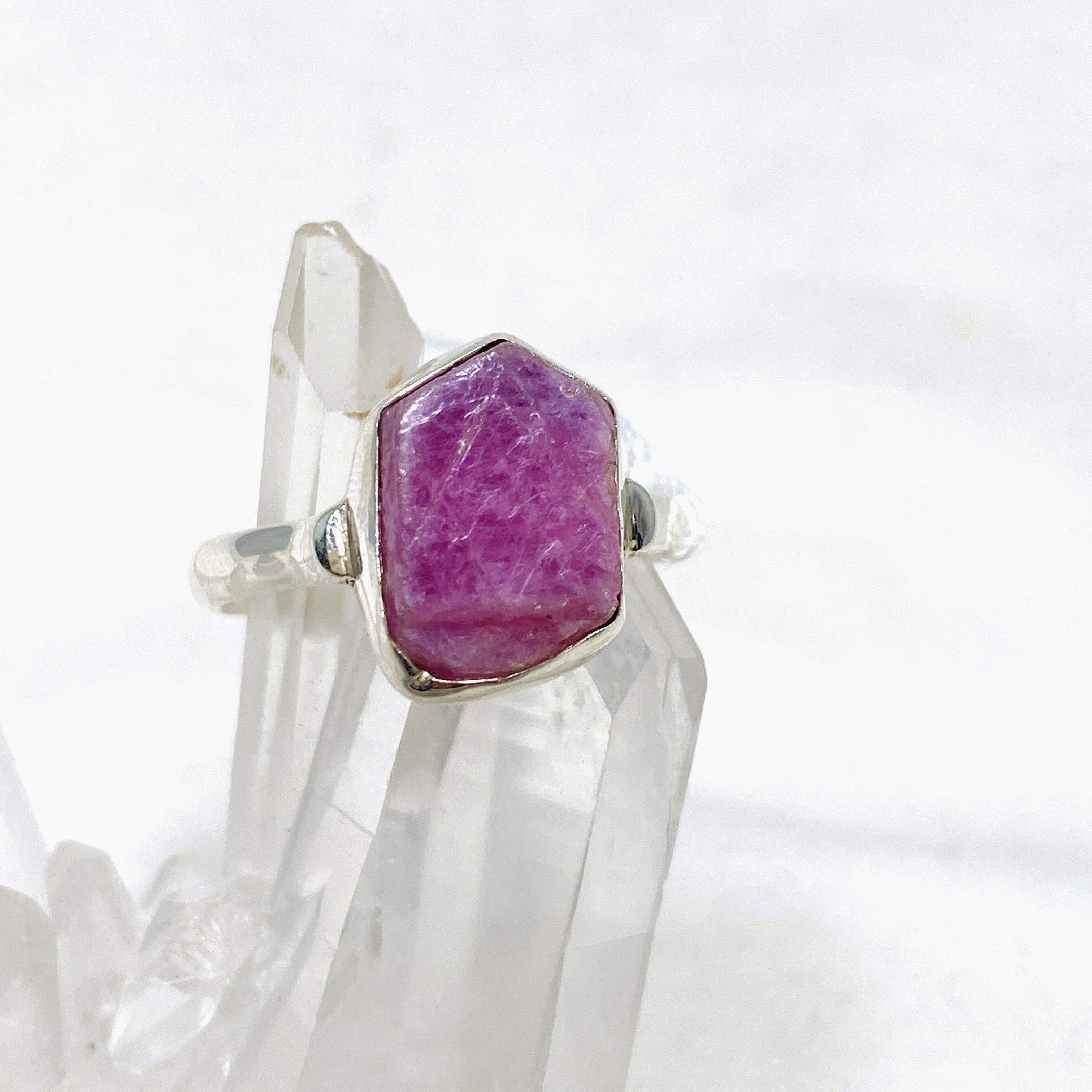 Natural Raw Ruby Hexagonal Fine Band Ring for Women - Elegant Minimalist Jewelry for Everyday Wear, Engagement, or Gift Giving