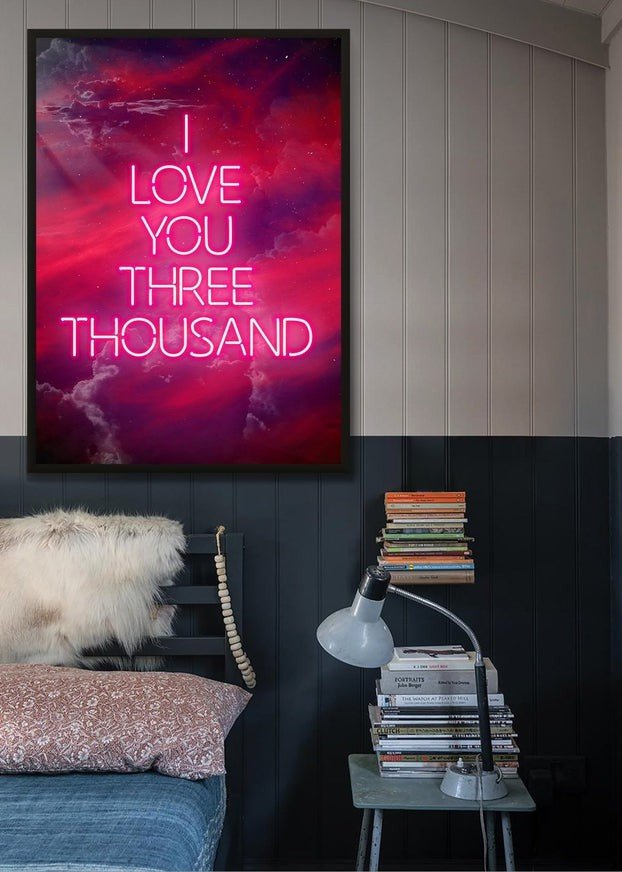 I Love You 3000 Quote Neon Print - Romantic LED Wall Art for Bedroom, Living Room, Gift for Couples & Marvel Fans