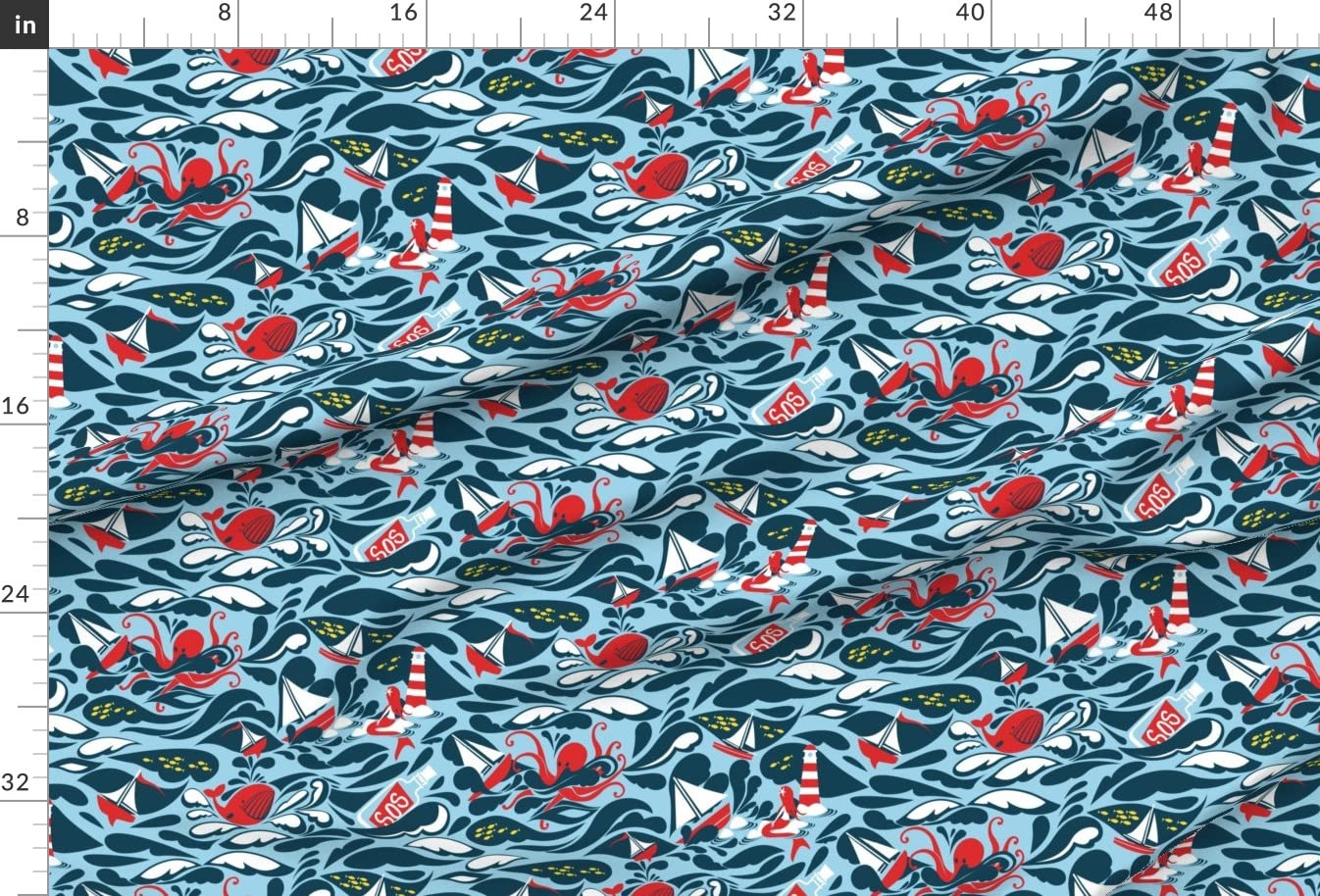 Spoonflower Fabric - Sea Sailing Boats Ocean Whale Print Minky Fabric by The Yard - Soft Plush Material for Sewing Baby Blankets, Quilt Backing & DIY Plush Toys - Perfect for Nursery Decor & Coastal Themed Crafts