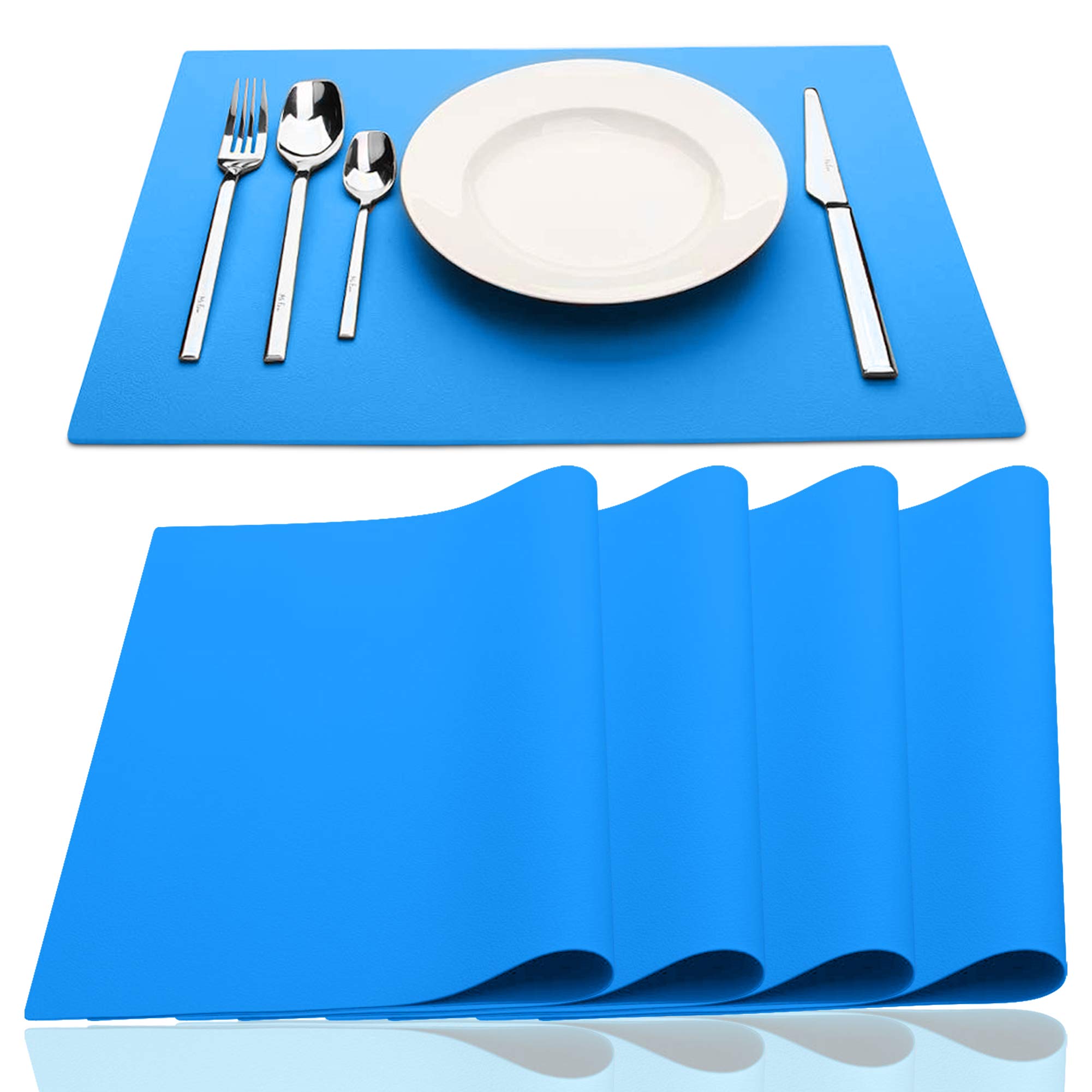 Cregen Global 4-Pack Blue Silicone Placemats - Waterproof, Non-Slip, Heat Resistant Kitchen & Dining Table Mats for Kids & Toddlers | Easy to Clean, Reusable, Dishwasher Safe | Perfect for Family Meals, Parties, and Daily Use