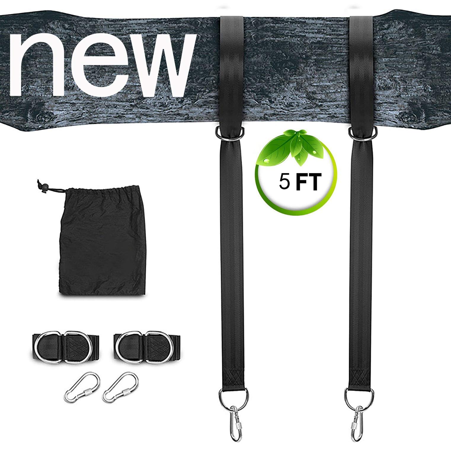 DIORES Heavy Duty Tree Swing Hanging Kit - 2100 LB Capacity Hammock Straps with 2 Safe Lock Snap Hooks (Set of 2) - 5 FT Adjustable Swing Straps for Backyard, Camping & Outdoor Relaxation - Easy Installation for Tree Swings & Hammocks