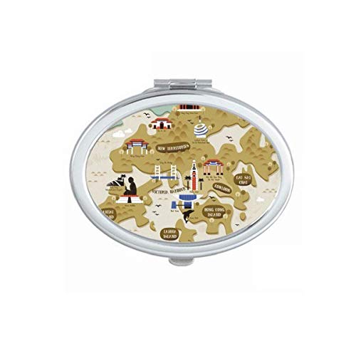 DIYthinker Portable Folding Double-Sided Makeup Mirror with Hong Kong Traditional Map Design - Perfect for Travel, Home, and Vanity Use