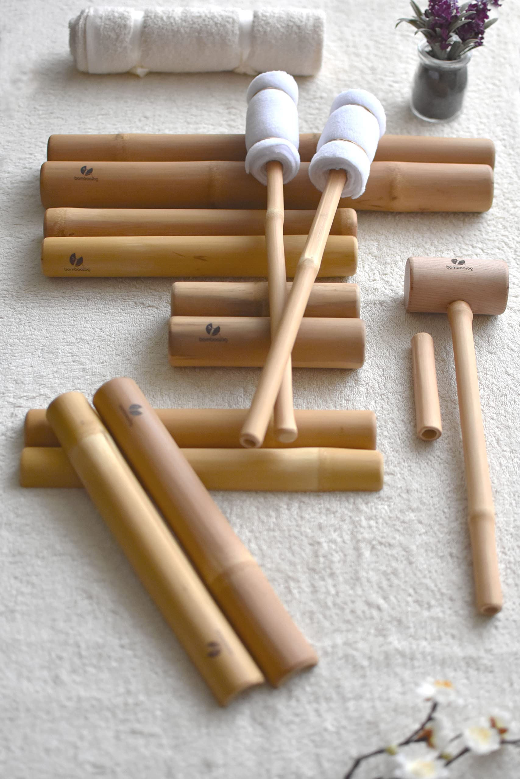 Premium Bamboo Wood Massage Tools Set - 14 Piece Body Relaxation Therapy Kit with Bamboo Rollers & Sticks for Deep Tissue Massage, Spa, Yoga & Pain Relief