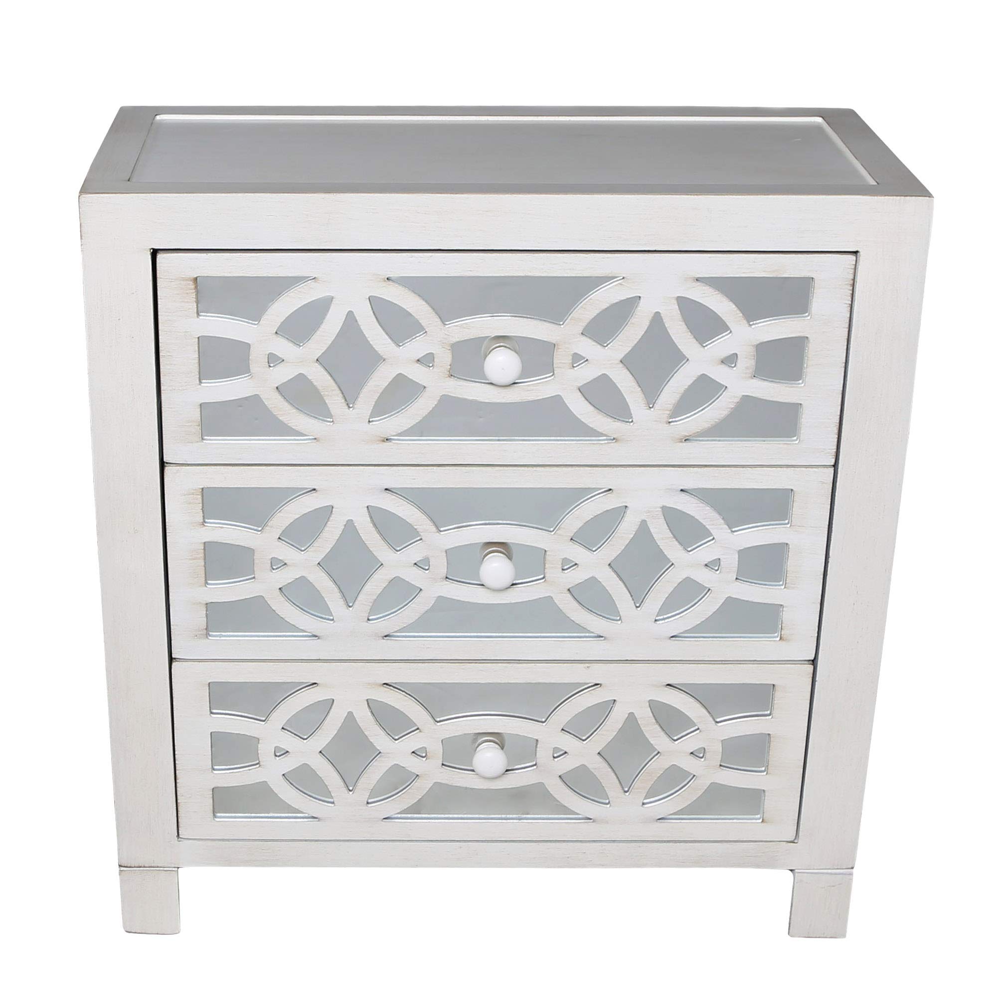 Glam Slam 3-Drawer Mirrored Wood Dresser with Gold Brushed Finish - White/Ivory Vintage Bedroom Furniture for Storage & Organization | Perfect for Bedroom, Living Room or Entryway Decor