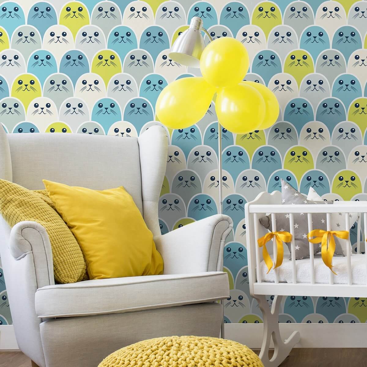 Teal Animal Print Baby Nursery Removable Wallpaper - Self-Adhesive Peel & Stick Wall Decor for Kids Room, Bedroom, Playroom