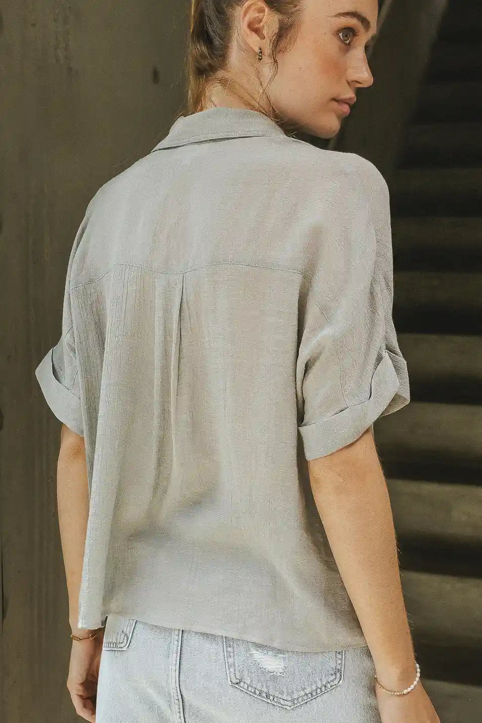 Nadia Light Grey Button Up Blouse for Women - Casual & Office Wear - Final Sale