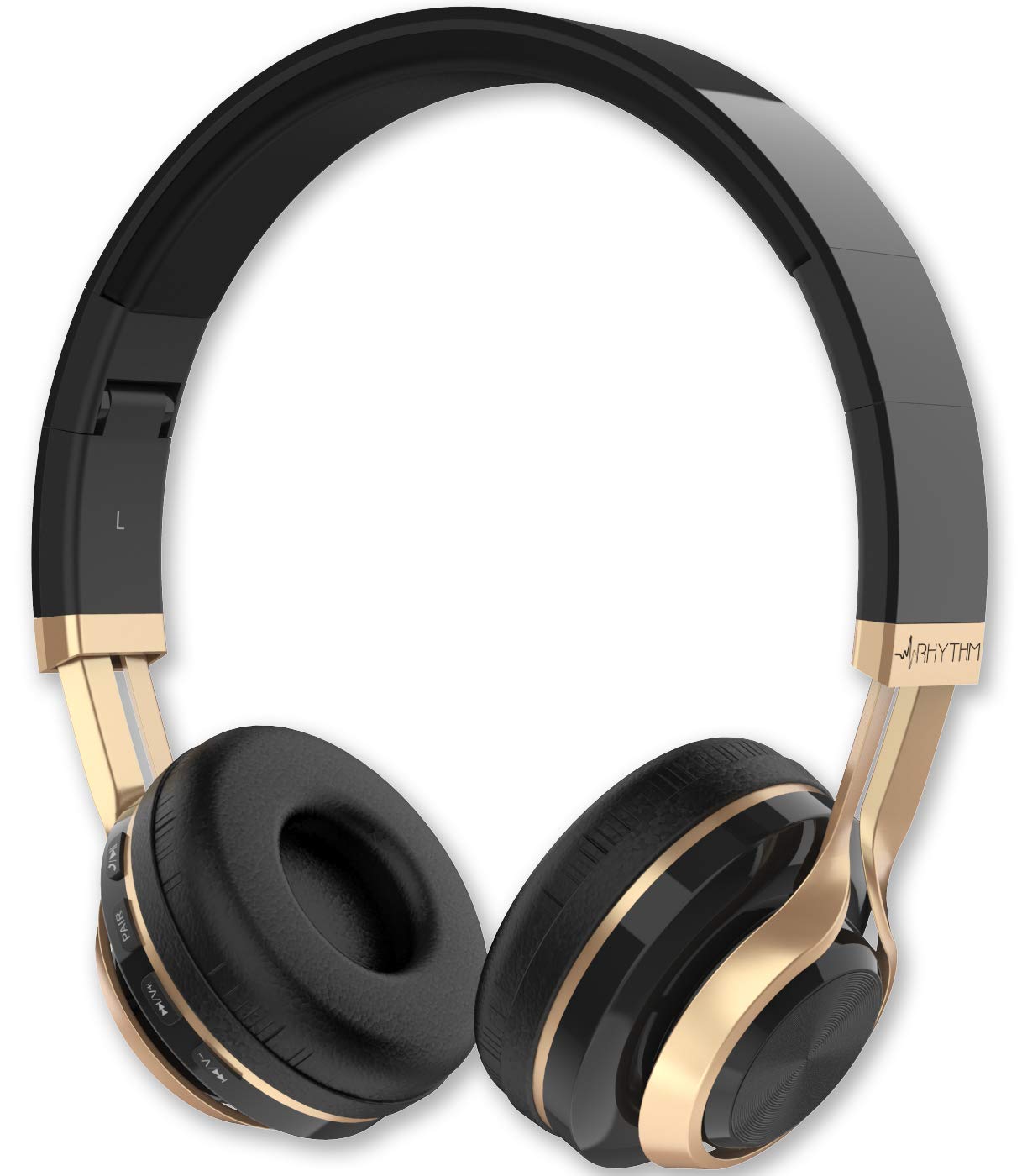 Aduro Resonance Wireless Over-Ear Headphones with Mic, Foldable Bluetooth Headset, Rechargeable Noise Cancelling Headphones for Work, Travel & Gaming - Black/Gold