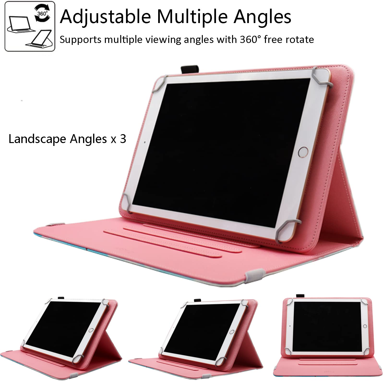 Universal 10-10.1 Inch Tablet Case - Dluggs PU Leather 360° Rotating Stand Cover for 9.5-10.5