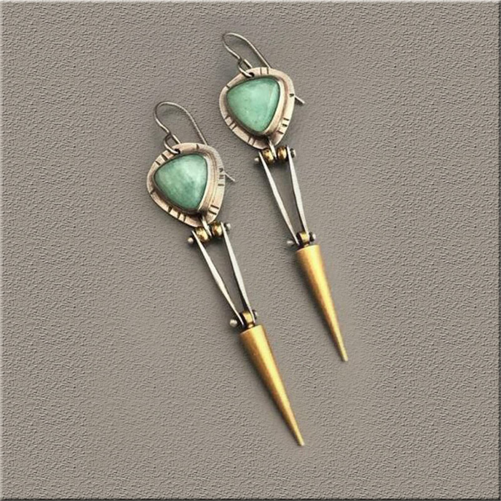 Handmade Vintage Turquoise Stone Hoop Earrings for Women - Unique Boho Chic Geometric Dangle Jewelry with Natural Gemstones | Perfect for Parties, Weddings & Boho Fashion