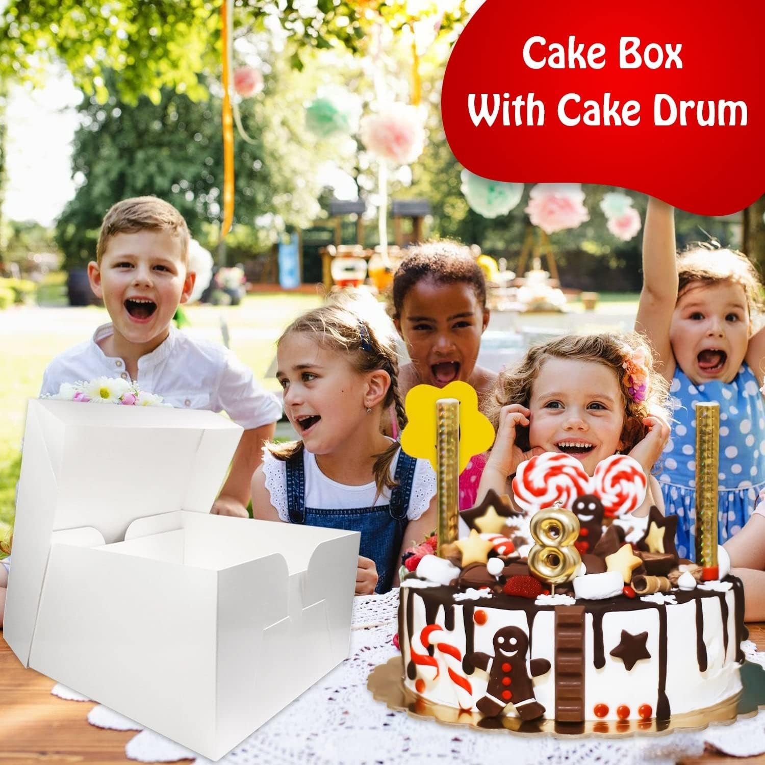 2-Pack 10-Inch White Cake Boxes with Golden Cake Boards - Sturdy Removable Lid for Safe Transport of Cakes, Pies, Muffins & Donuts - Perfect for Bakeries, Weddings & Party Desserts - Dust & Moisture Resistant