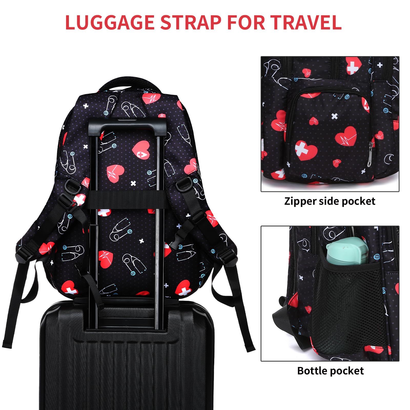 Gatycallaty Nurse Backpack for Women - Waterproof Laptop Backpack for Nursing Students, CNAs & Medical Professionals - Perfect for Hospital, College & Commuting (Heart) - Ideal for Clinical Rotations, Work Shifts & Travel Essentials