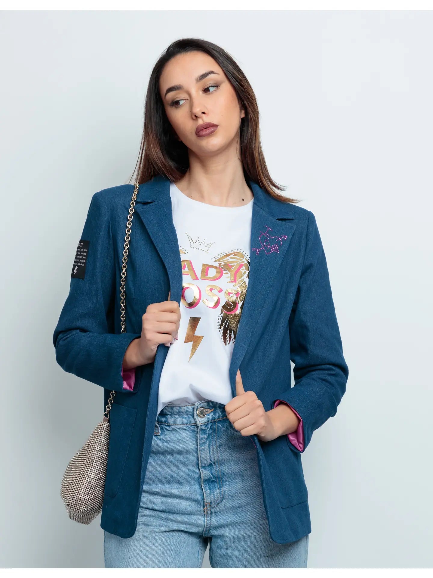 Lady Boss Denim Blazer for Women – Elegant and Confident Style for Office, Business Meetings & Professional Outfits