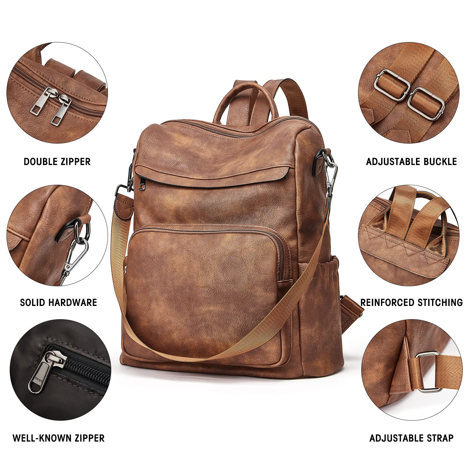 Stylish Leather Convertible Backpack Purse for Women - Large Fashion Designer Shoulder Bag for Travel, Work & Daily Use