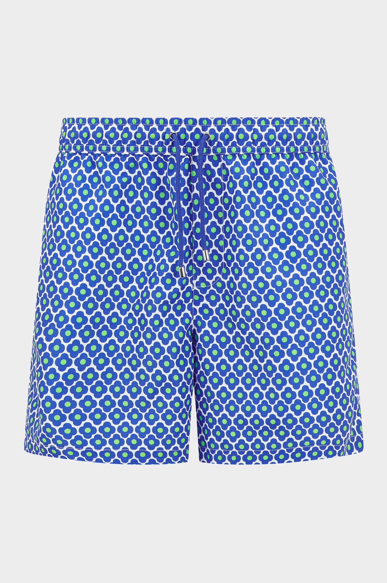Eco-Friendly Men's Recycled Swim Shorts with Daisy Floral Print in Marina Blue/Green - Perfect for Beach, Pool, and Summer Vacations