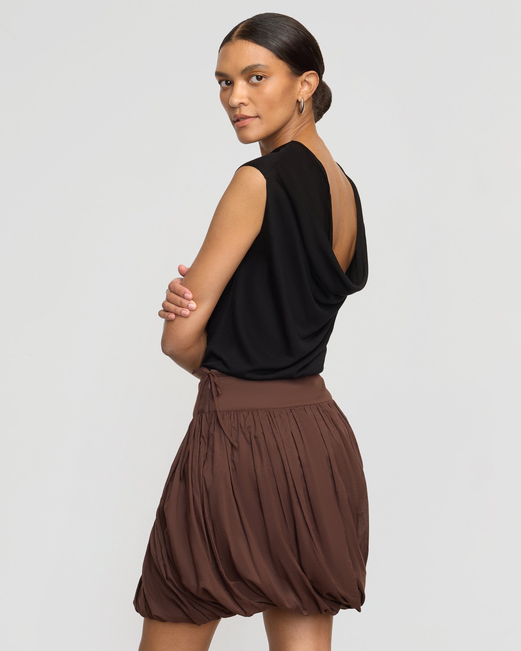 Vallo Semi Sheer Cowl Back Knit Blouse for Women - Elegant Loose Fit Long Sleeve Tops for Office, Date Night & Casual Wear