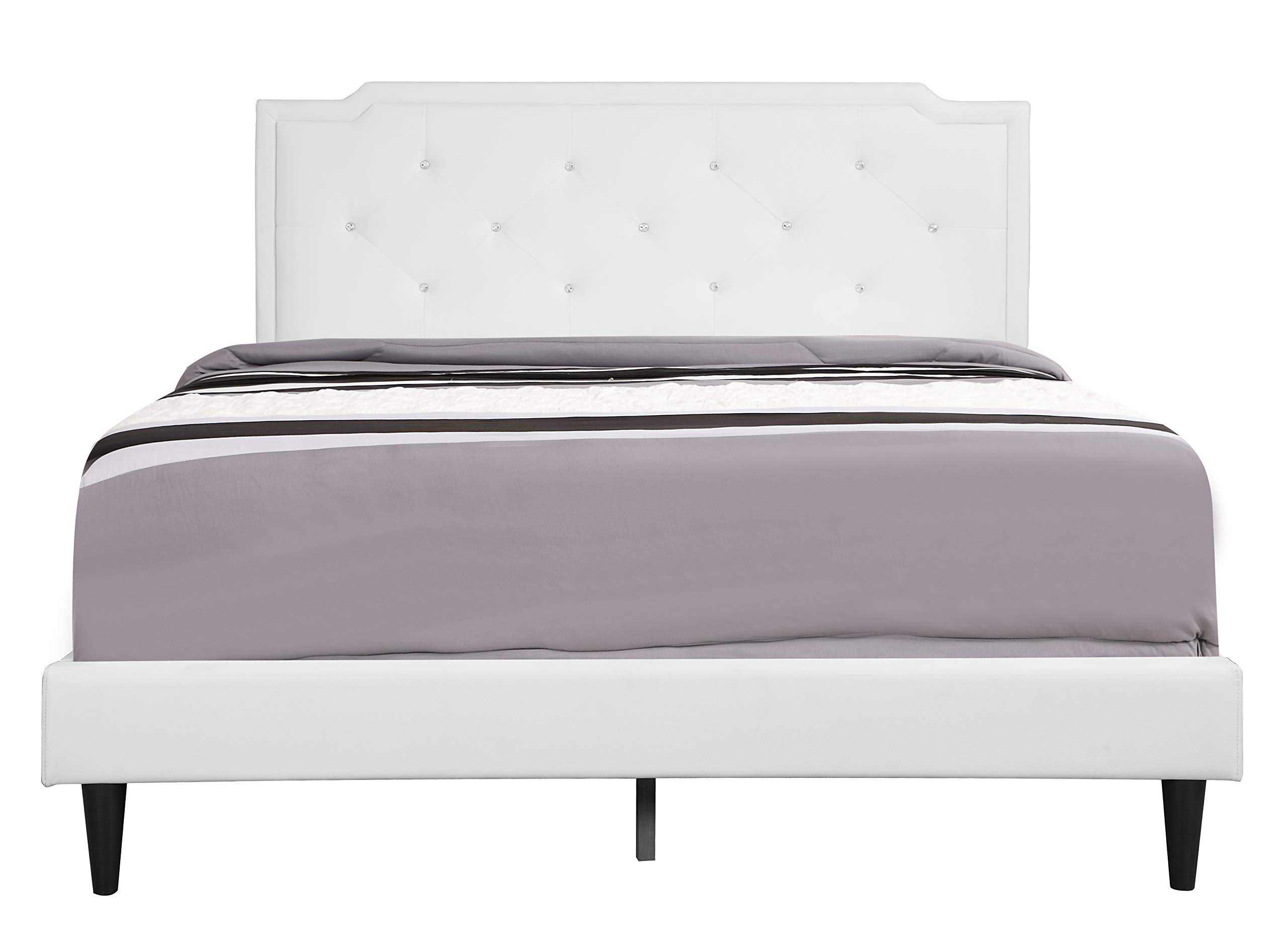 Glory Furniture Deb Upholstered Full Size Bed in White - Modern Upholstered Bed Frame for Master Bedroom & Guest Room