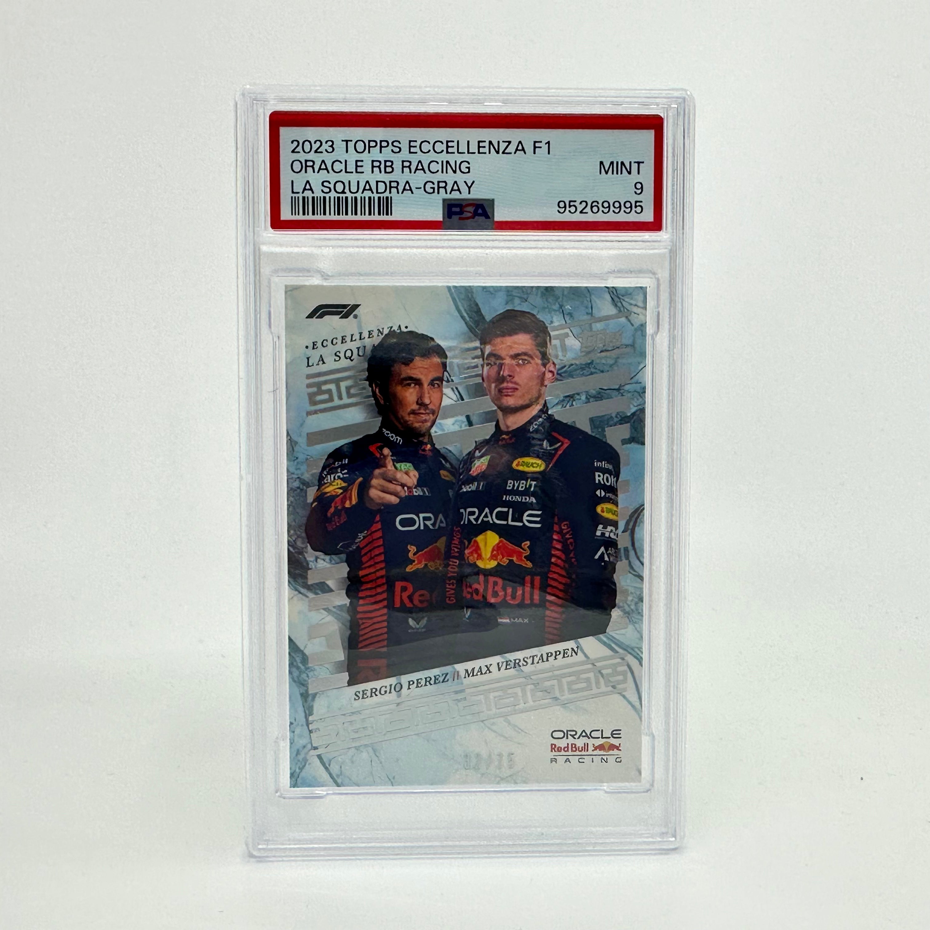 2023 Eccellenza La Squadra PSA 9 Graded 32/75 Verstappen & Perez Gray - Perfect for F1 Collectors, Racing Memorabilia Displays & Sports Card Investments