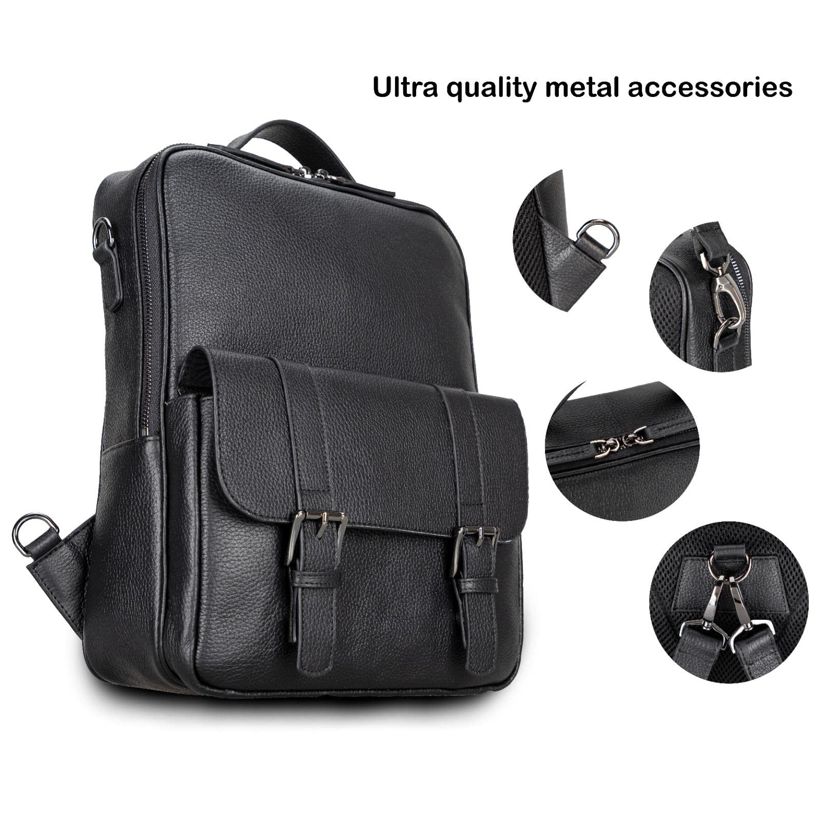 BLACKBROOK Premium Genuine Leather Backpack for Men & Women - Luxurious Hazel Brown Laptop Bag with Protective Padding for Travel, Work & School (Black) - Perfect for Business Trips, Commuting & College Campus Use