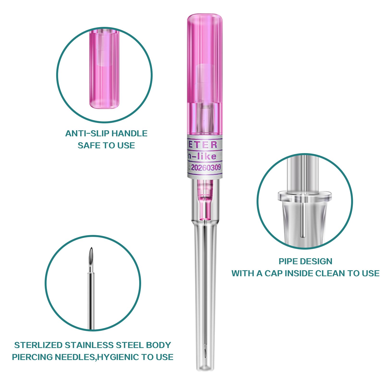 CINRA 10Pcs 20G Stainless Steel Hollow Piercing Needles - IV Catheter Ear, Nose, Lip, Tongue, Belly, Nipple Cartilage Piercing Kit for Professional & Safe Body Jewelry Insertion | Perfect for Tattoo Shops, Piercing Studios & DIY Enthusiasts