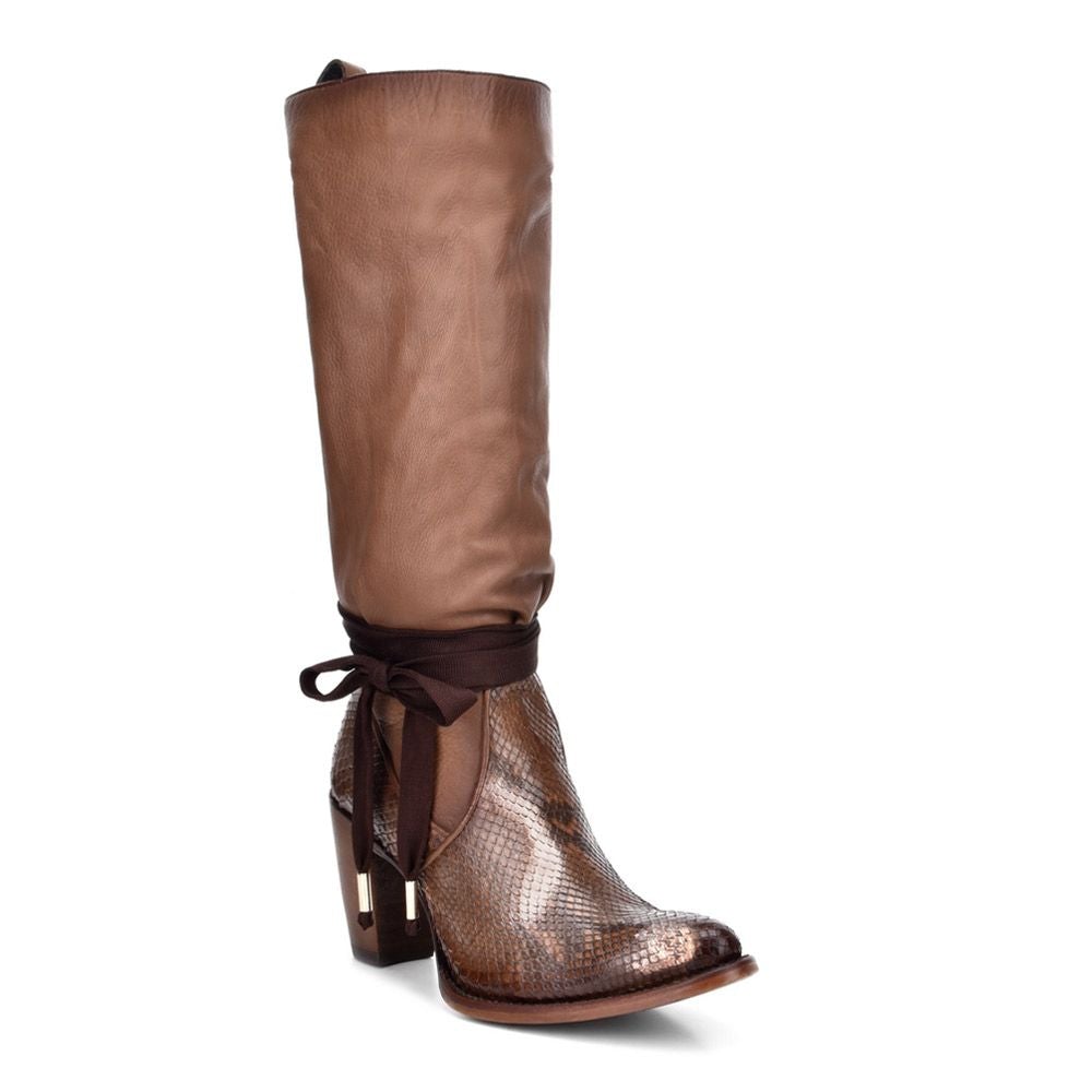 Women's Cuadra Brown Western Cowgirl Python Skin Knee High Boots - Stylish & Comfortable for Rodeo, Country Dance & Cowgirl Fashion