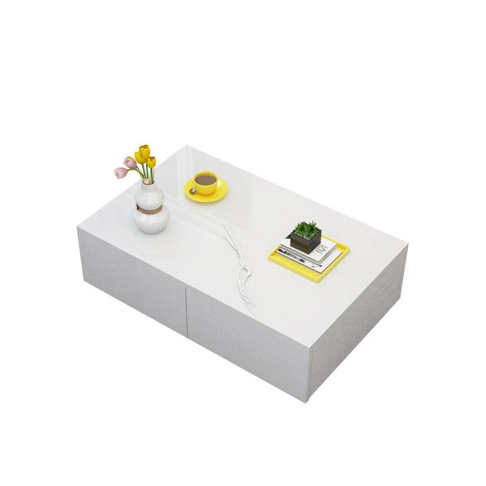 Modern White High Gloss Coffee Table with Drawer - 37.4