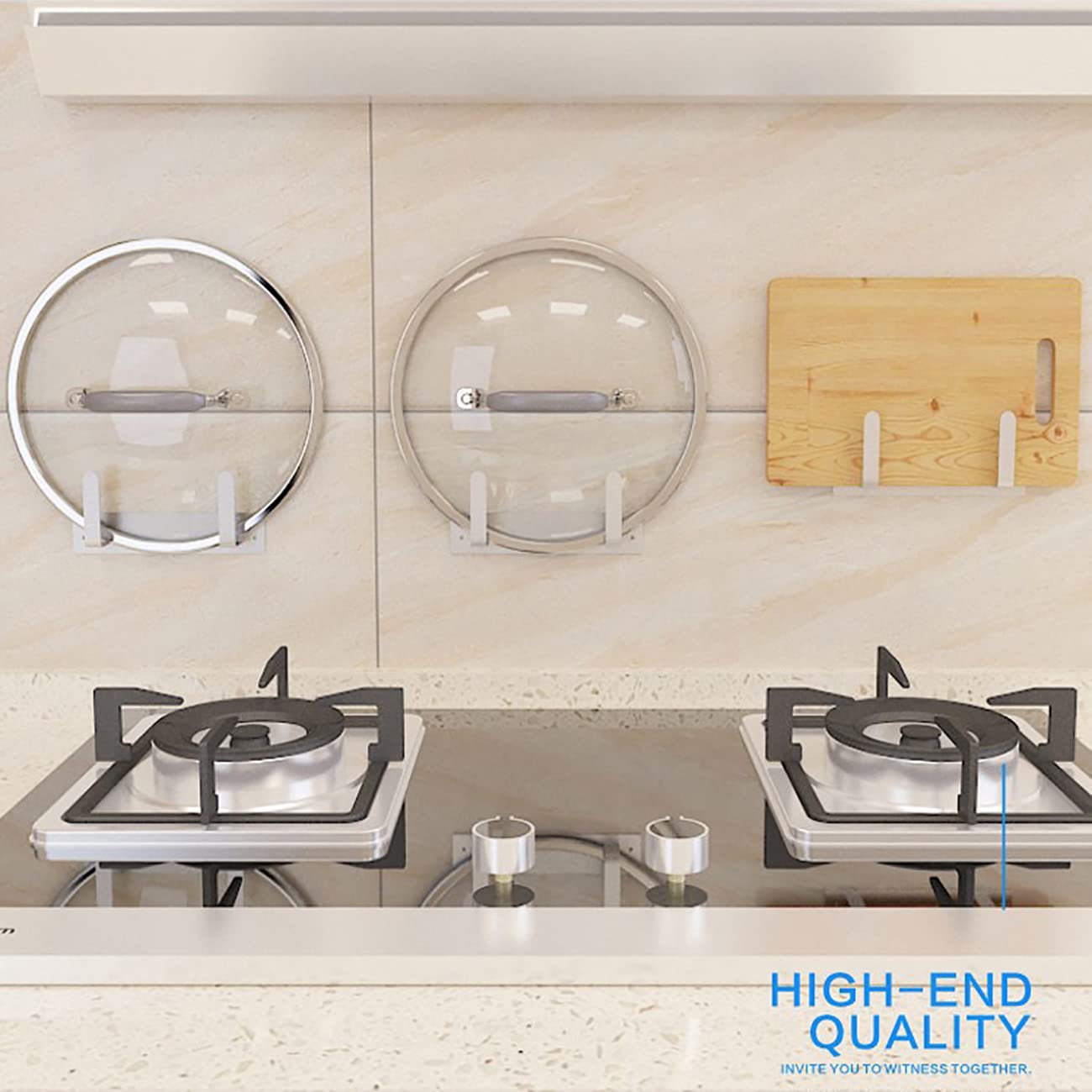 Stainless Steel Wall Mounted Cutting Board Holder - No Drill Needed, Multifunctional Kitchen Organizer for Pot Lids & Utensils | Space-Saving Storage Solution for Small Kitchens & RVs