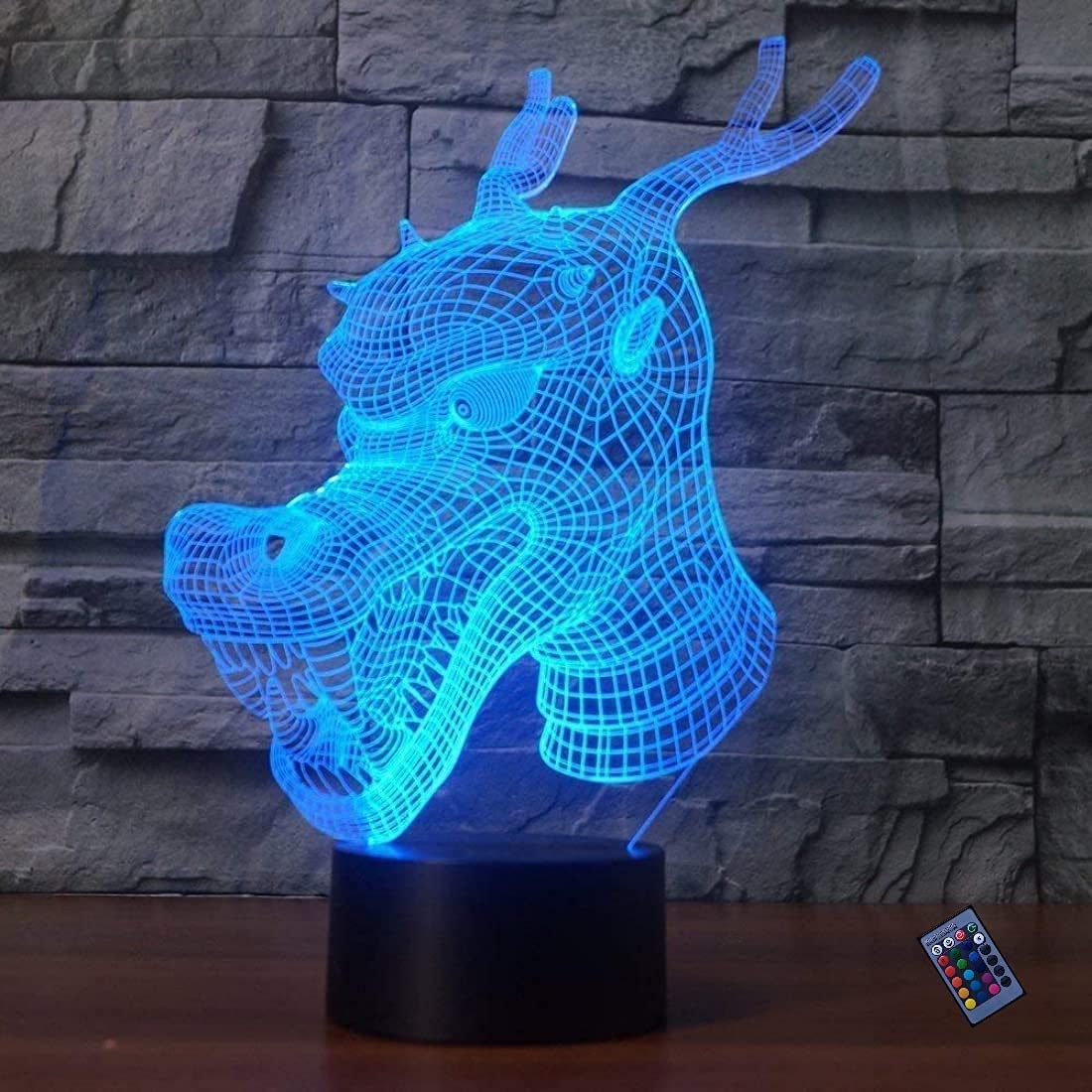 3D Loong Night Light - 16 Color Changing LED Table Lamp with USB Power, Remote Control & Touch Switch - Optical Illusion Decor Lamp for Kids Room, Bedroom, Office - Perfect Birthday & Christmas Gift for Children