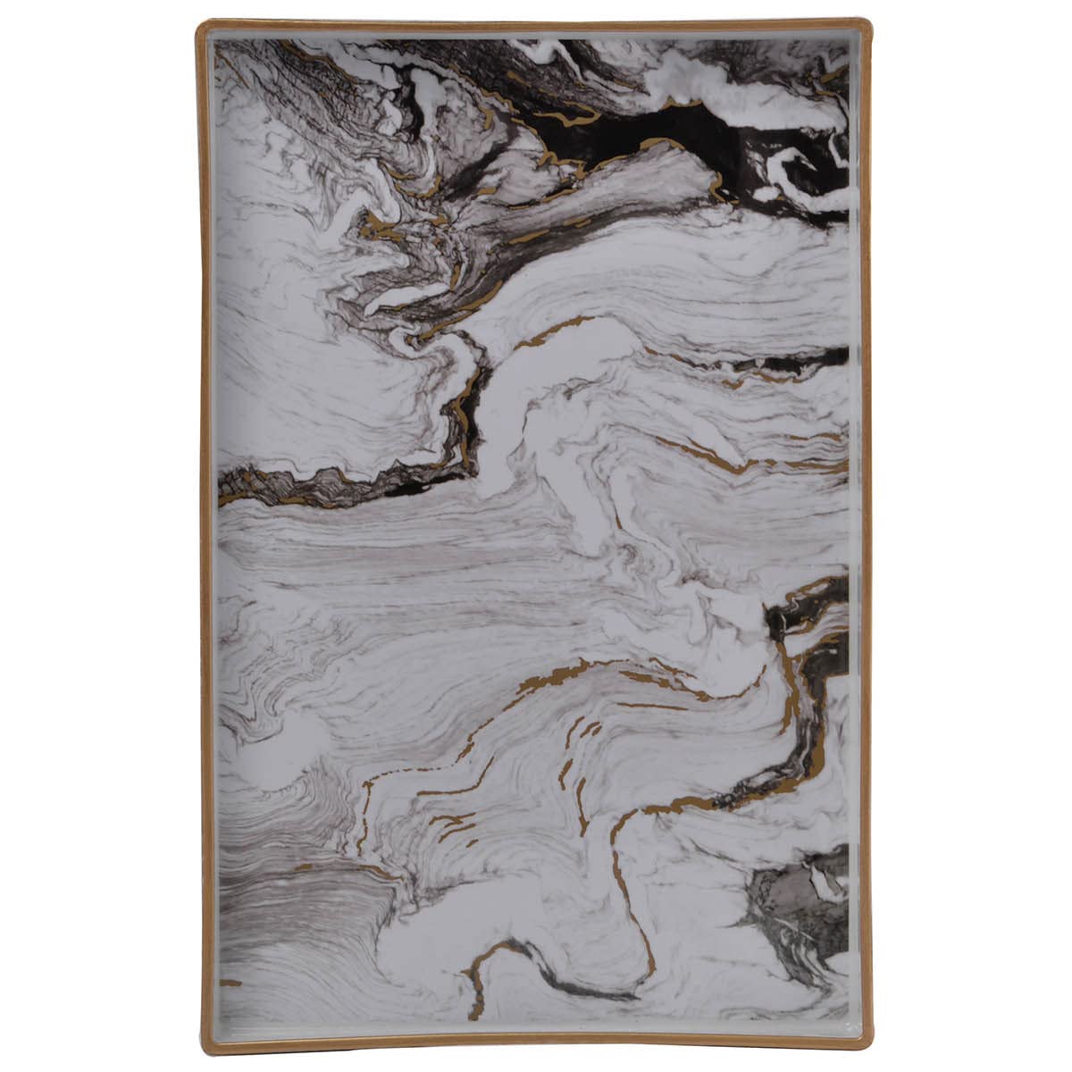 A&B Home Decorative Marble Pattern Plastic Serving Tray with Handles - Set of 2 Large White Trays for Coffee Table, Ottoman, Couch & Perfume Display | Perfect for Living Room, Bedroom & Bathroom Organization