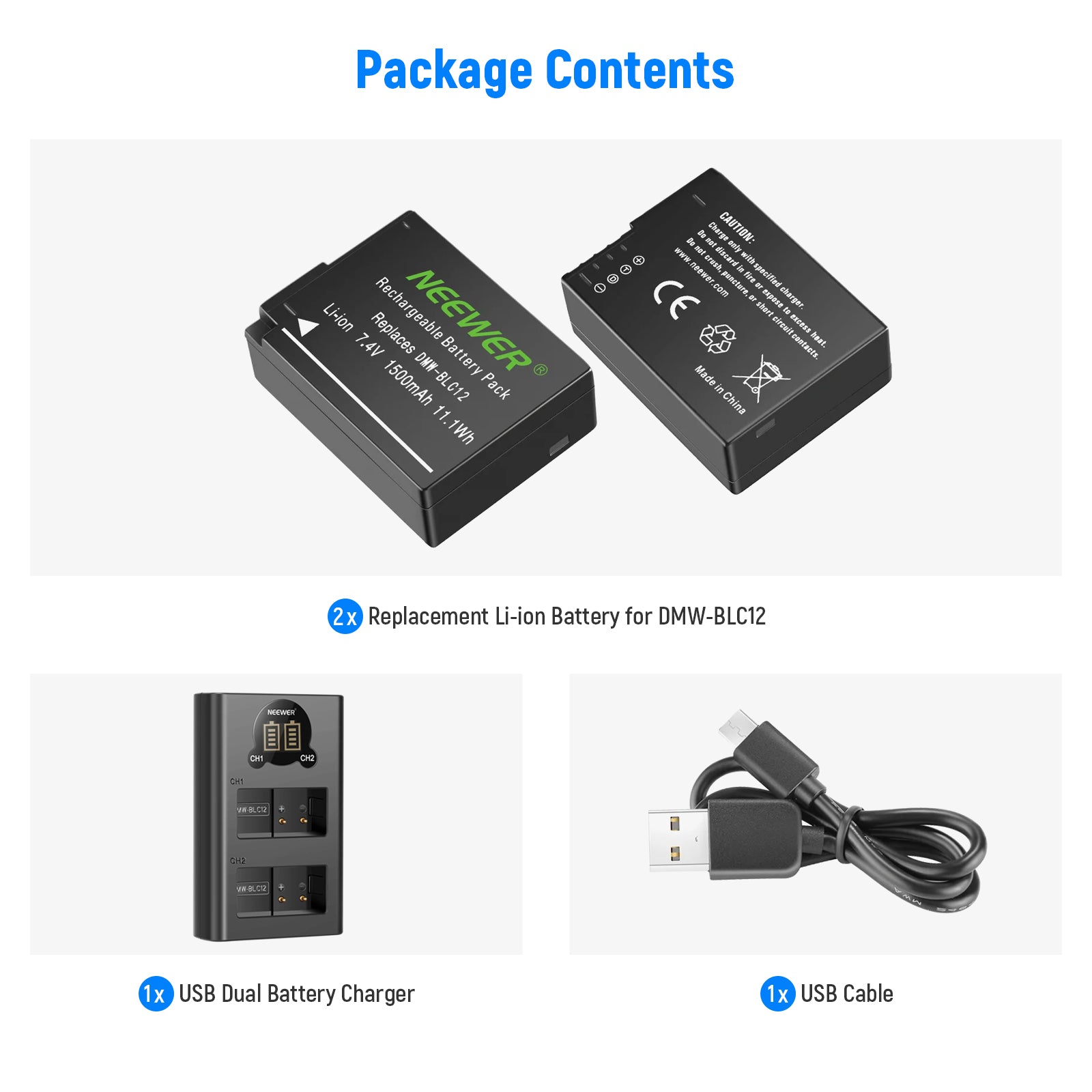 NEEWER DMW BLC12 Replacement Battery Charger Set for Panasonic Cameras - Perfect for Travel, Vlogging & Professional Photography