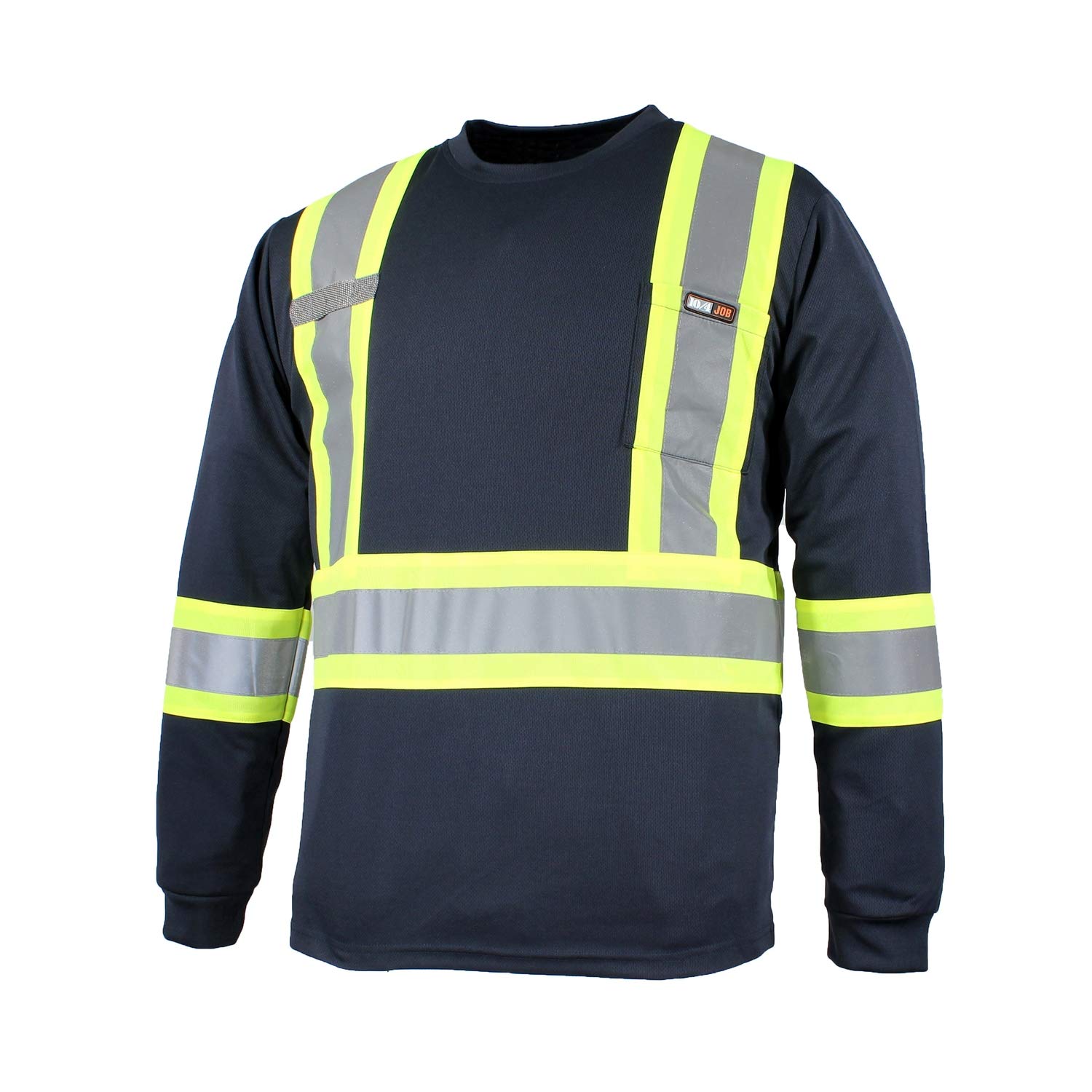 Men's Long Sleeve Quick Dry T-Shirt - 100% Polyester Moisture Wicking Workout Shirt with Reflective Stripes, Chest Pocket & Radio Holder - Ideal for Running, Cycling, Hiking & Outdoor Activities