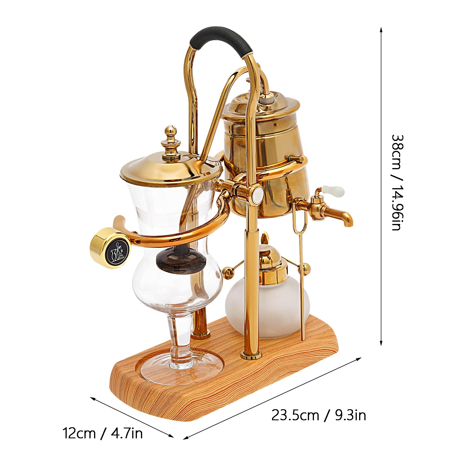Premium Belgian Siphon Coffee Maker - 500ml/15 oz Vintage Gravity Balance Brewer with Elegant Retro Gold Design - Perfect for Home Brewing & Coffee Enthusiasts