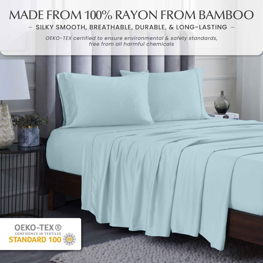 300 Thread Count Rayon Bamboo Deep Pocket Sheet Set - Ultra Soft & Breathable Bed Sheets for Queen Size Mattress - Perfect for Hot Sleepers & All-Season Comfort