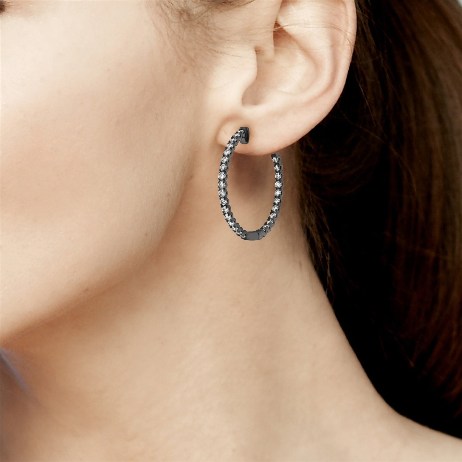 14K White Gold Handmade Pave Diamond Hoop Earrings - Elegant Dangle Ear Jewelry for Women - Perfect for Weddings, Parties & Everyday Wear