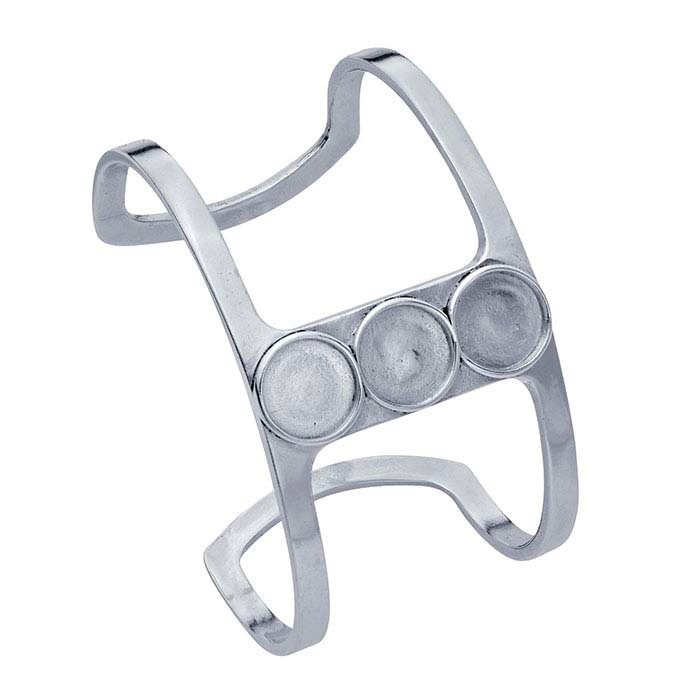 Sterling Silver Open Cuff Bracelet Mounting - 10mm Round Cabochon Blank Jewelry Setting for DIY Custom Jewelry Making - Perfect for Handmade Rings, Pendants & Bracelets