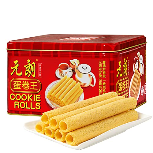 EULONG Crispy Egg Cookie Rolls - 24 Count Chinese Holiday Cookies Gift Tin | Healthy Egg Biscuits for Gifts, Parties & Snacking